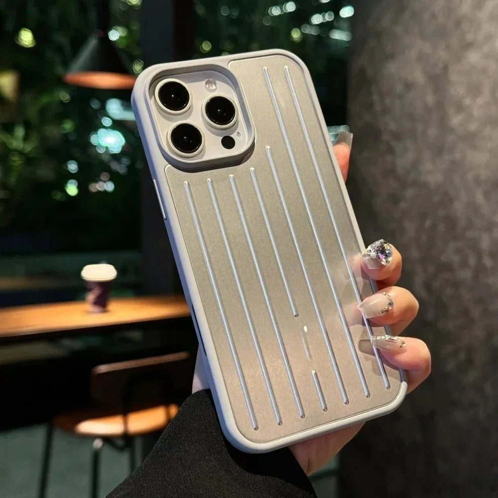 3D Corrugated Stripe Stylish Business Luggage Phone Case for IPhone 16 15 14 13 ProMax Cover Hard Shockproof Bumper Luxury Funda