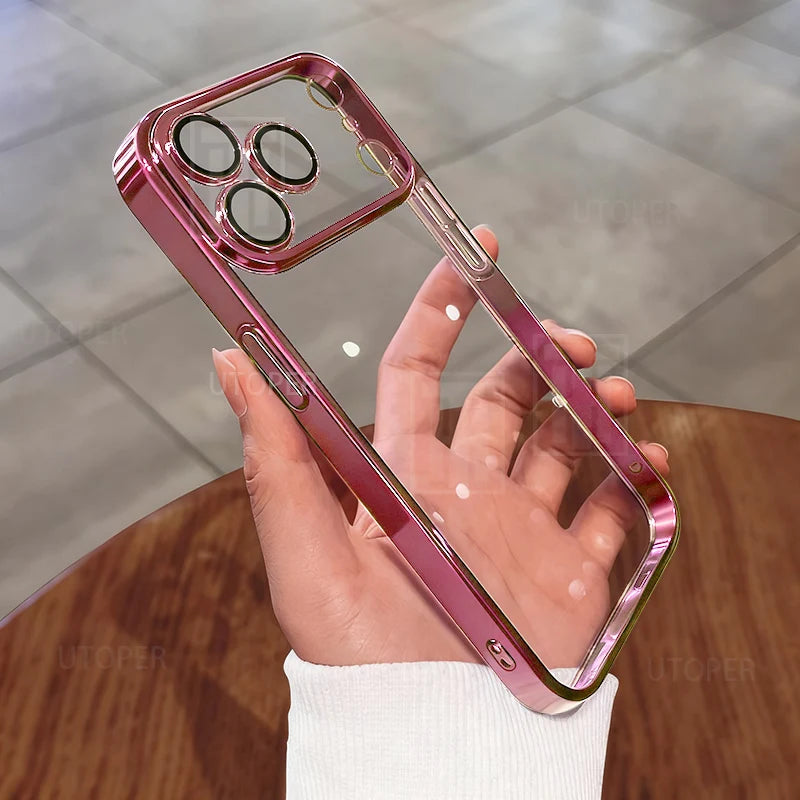 Colorful Border Clear Plating Soft 17 Phone Case for iPhone 17 Air 16 15 14 13 12 11 Pro Max Plus Soft TPU Lens Protect Cover