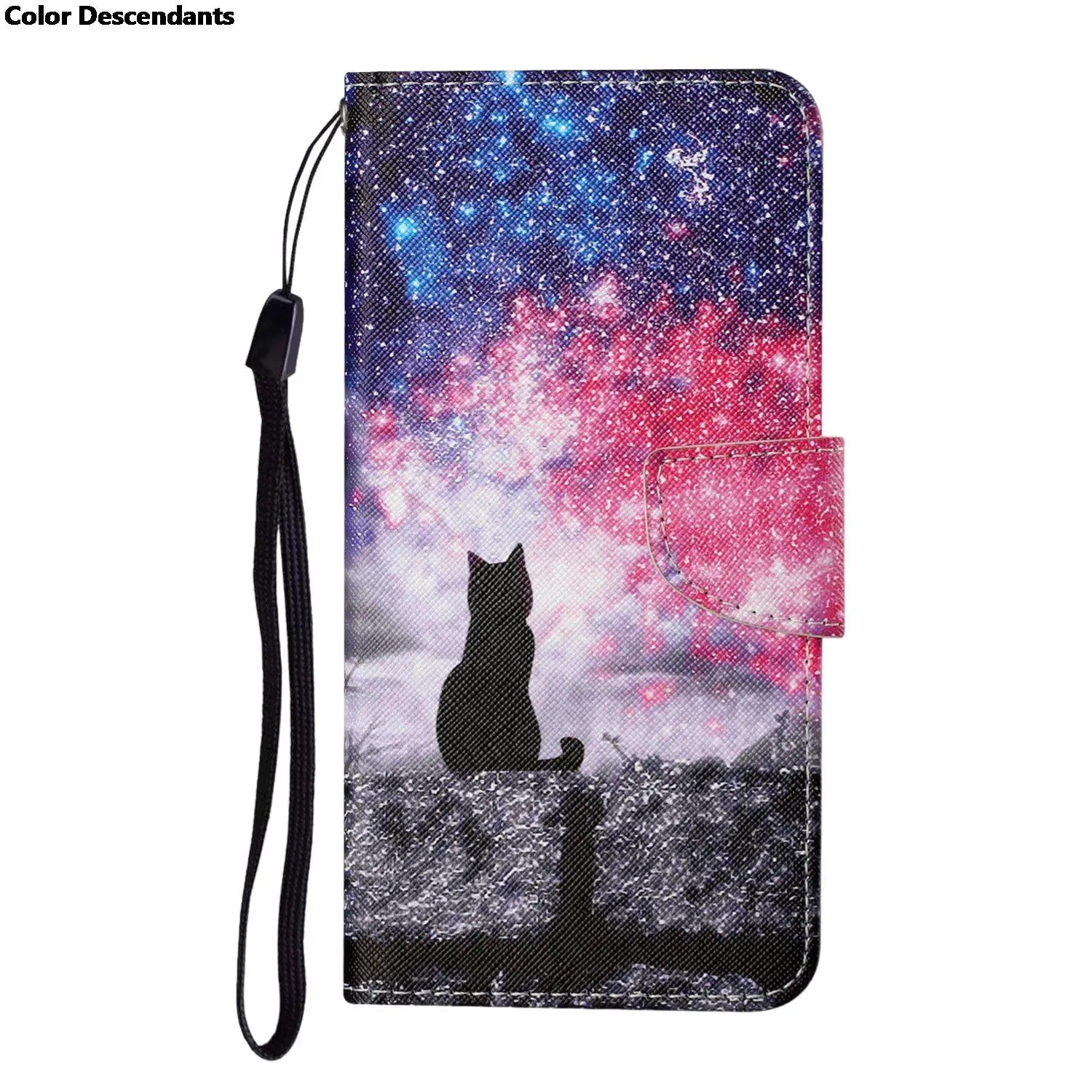 Painted Leather Case For iPhone 12 13 Pro Max mini SE 2020 15 Flip Wallet Card Slot Holder Phone Book Cover Flower Butterfly Cat