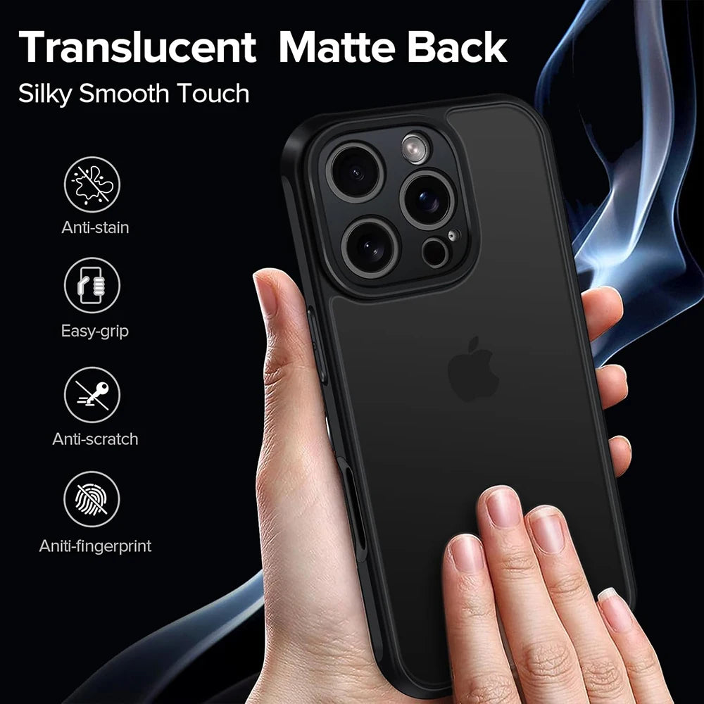 Military Grade Heavy Shockproof Case For iPhone 16 15 14 13 12 11 Pro Max Plus Transparent Black Matte Hybrid Hard PC Cover Soft