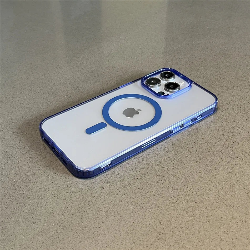 For Magsafe Magnetic Wireless Charge Case For iPhone 17 16 15 14 13 12 11 Pro Max Mini Plus Transparent Shockproof Bumper Cover