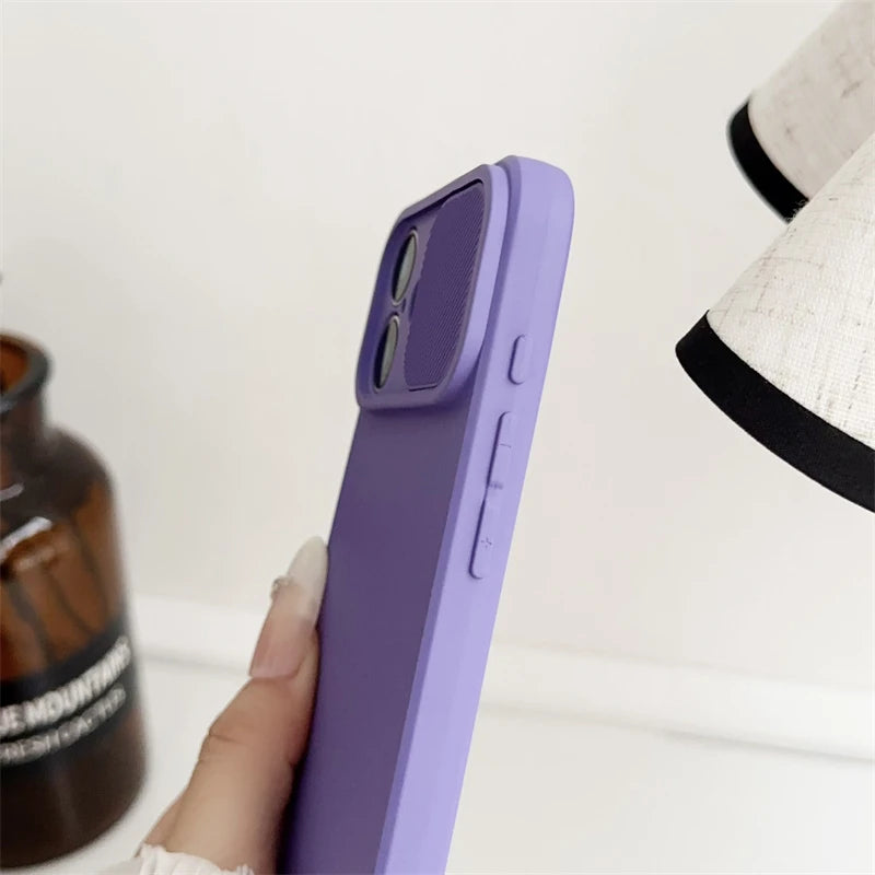 Slide Camera Lens Protection Case For iPhone 16 15 14 Plus 13 12 11 Pro X XS XR Max 8 7 Shockproof Bumper Soft Silicone Cover