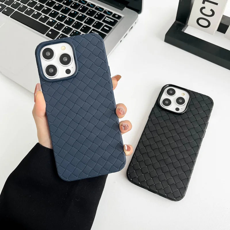 Braided Textured Phone Case for IPhone 17 16E 15 14 12 13 Pro Max Liquid Silicone Knitted Pattern Breathable Cooling Back Cover