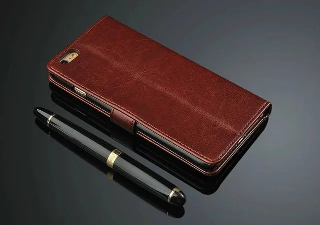 For iPhone 7 Cases 5s 6s plus 5 SE Case Flip Wallet Genuine Leather Cover For iPhone X 6 Cover  Stand Function 3 Card Holder