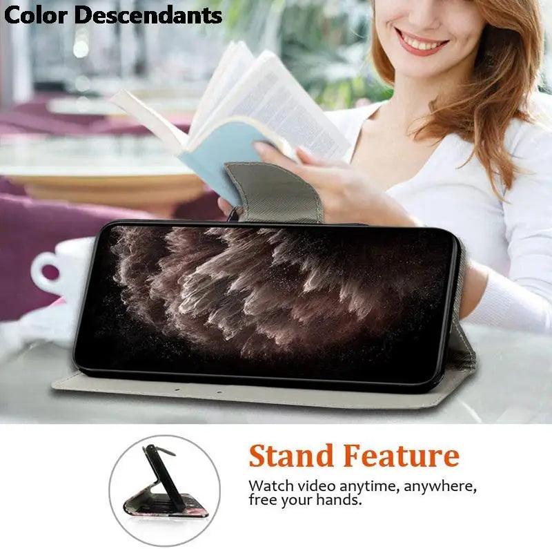 Painted Leather Case For iPhone 12 13 Pro Max mini SE 2020 15 Flip Wallet Card Slot Holder Phone Book Cover Flower Butterfly Cat