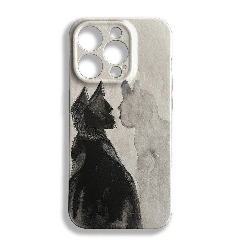 Artistic Black Cat Looking in Mirror Watercolor Painting Phone Case for iPhone 17 16 15 14 11 12 13 Pro Max Air Plus Back Cover