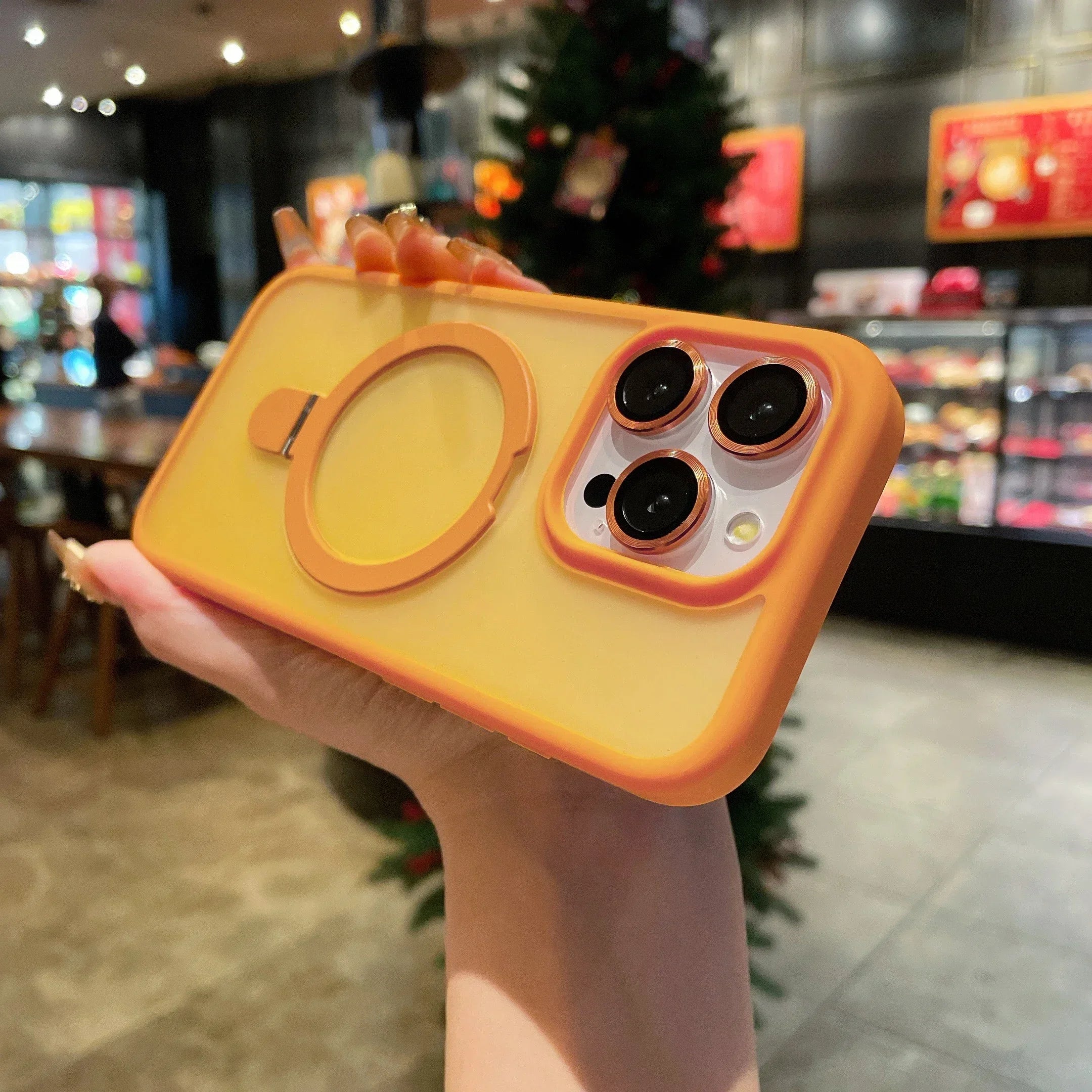 Matte Ring Holder Glass Lens Phone Case For iPhone 16 17 15 14 13 12 11 Pro Max For Magsafe Wireless Magnetic Hard Bumper Cover