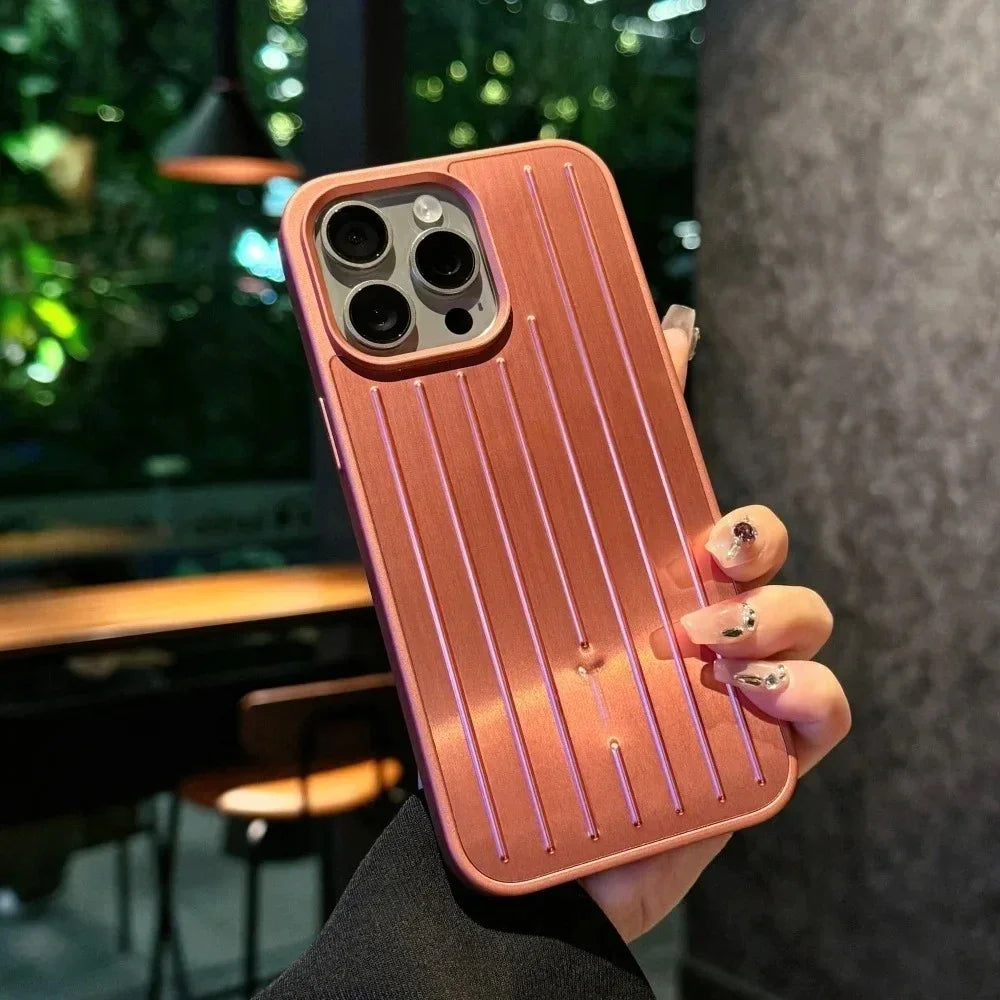 3D Corrugated Stripe Stylish Business Luggage Phone Case for IPhone 16 15 14 13 ProMax Cover Hard Shockproof Bumper Luxury Funda