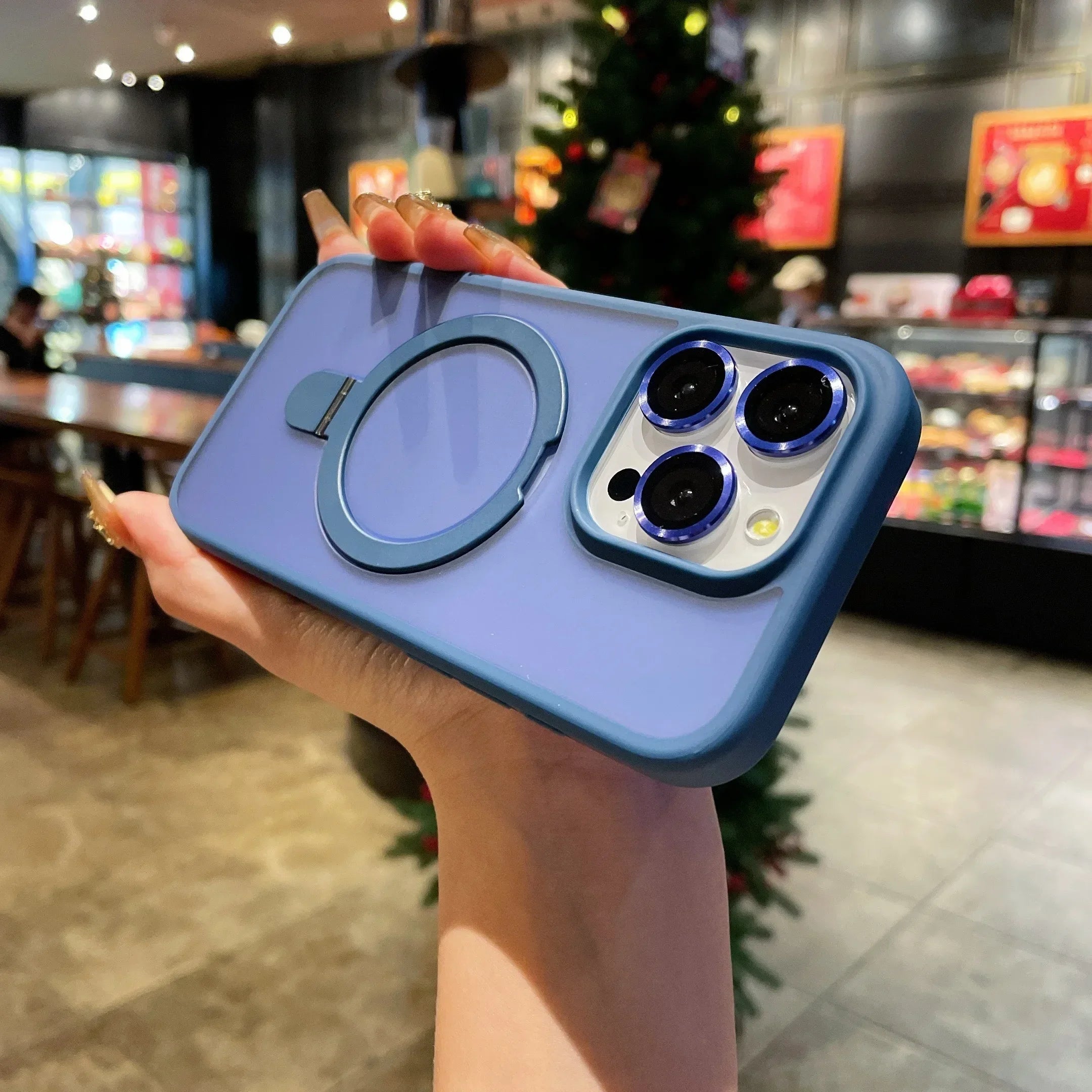 Matte Ring Holder Glass Lens Phone Case For iPhone 16 17 15 14 13 12 11 Pro Max For Magsafe Wireless Magnetic Hard Bumper Cover