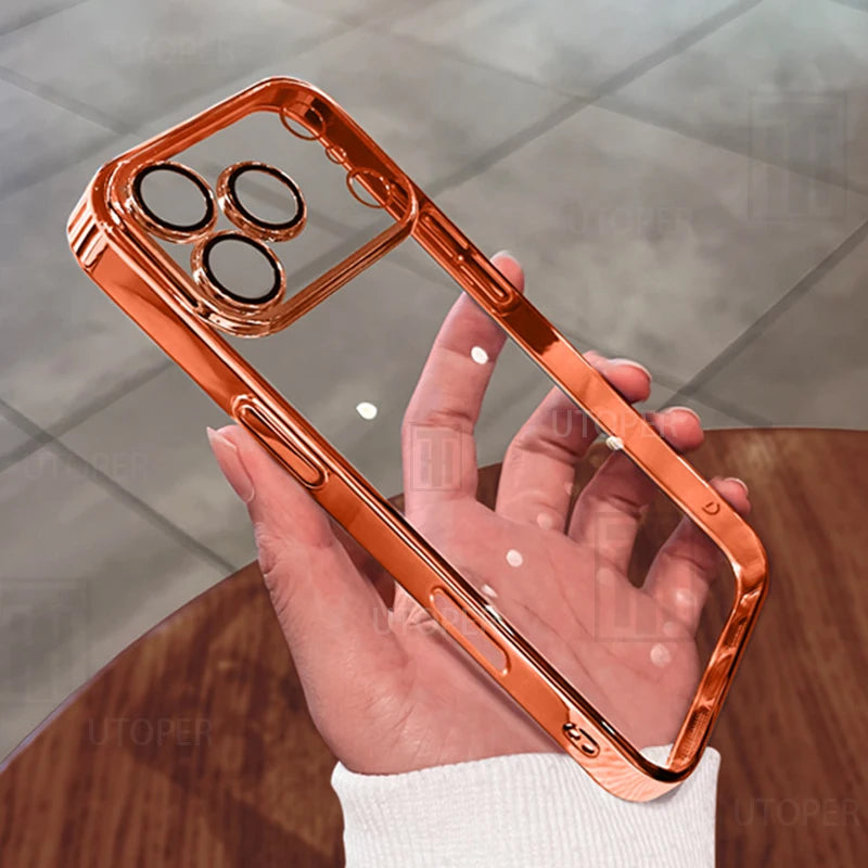 Colorful Border Clear Plating Soft 17 Phone Case for iPhone 17 Air 16 15 14 13 12 11 Pro Max Plus Soft TPU Lens Protect Cover