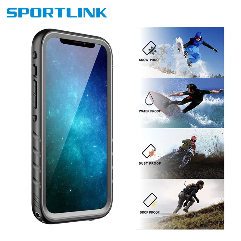 SPORTLINK Waterproof Case for iPhone 14 16 13 11 15 17 Pro Max SE 2nd 2020 3rd 2022 X 7 8 Shockproof Built-in Screen Protector