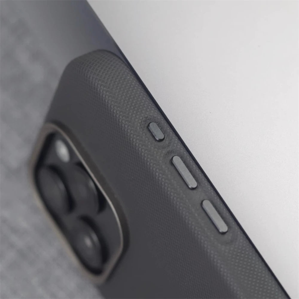 Luxury Alloy Lens Frame Particle PU Leather Magnetic Case For iPhone 17 16 Pro Max 15 14 13 For Magsafe Wireless Charging Cover