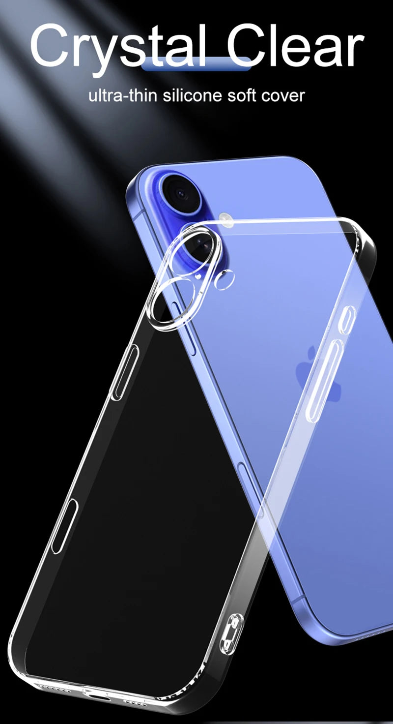 New Ultra Thin Soft Silicone Case For iPhone 16 Pro Max Plus Crystal Clear Transparent Full Cover Shell 16pro Promax 16plus
