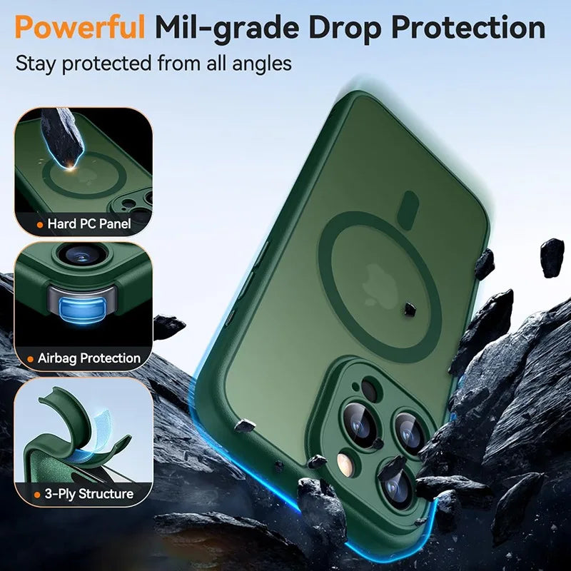 Luxury Frosted Phone Case For iPhone 17 16 15 14 13 12 11 Pro Max Plus 17 Air 16e For Magsafe Matte Transparent Magnetic Cover