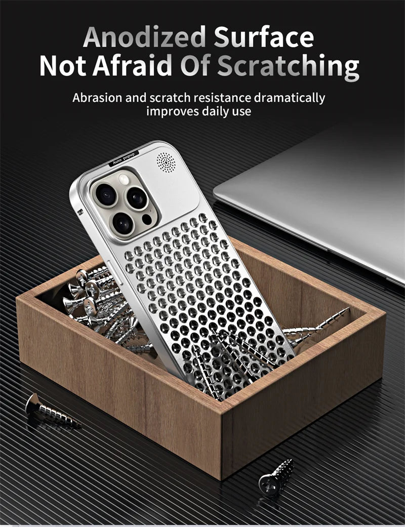 Metal aluminium Hollow Cooling Phone Case for iPhone 14 13 12 16 Pro Max 15 16 Plus Aromatherapy Diffuser Detachable Rear Cover