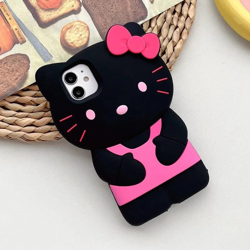 Hello Kitty 3D Cartoon Bow Case For iPhone 15 14 13 Pro Max 11 12 13 XR XS MAX 6 7 8 Plus SE Y2K Anti Fall Silicone Cases Cover