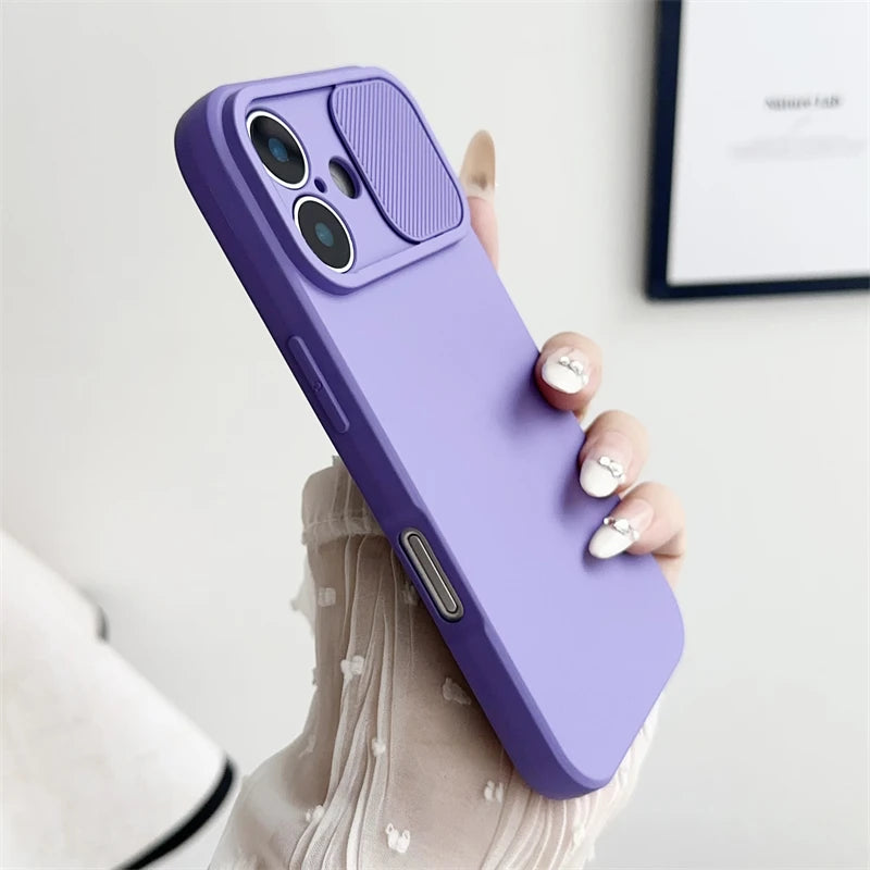 Slide Camera Lens Protection Case For iPhone 16 15 14 Plus 13 12 11 Pro X XS XR Max 8 7 Shockproof Bumper Soft Silicone Cover