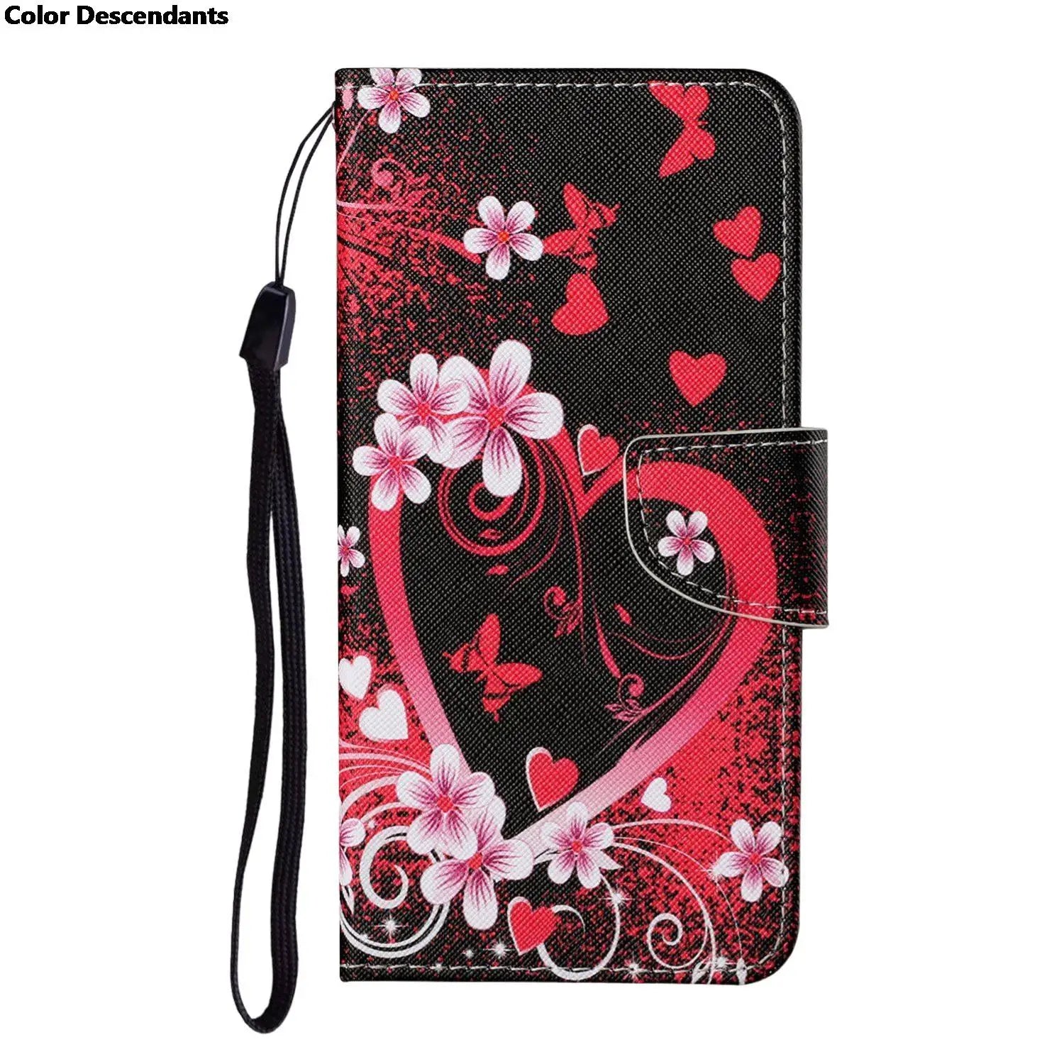 Painted Leather Case For iPhone 12 13 Pro Max mini SE 2020 15 Flip Wallet Card Slot Holder Phone Book Cover Flower Butterfly Cat