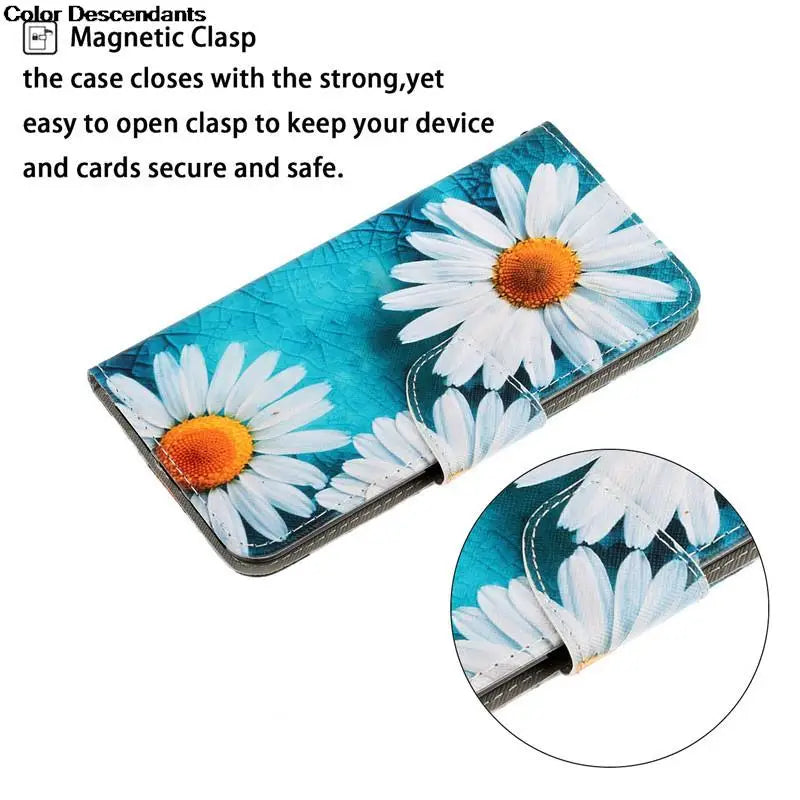 Painted Leather Case For iPhone 12 13 Pro Max mini SE 2020 15 Flip Wallet Card Slot Holder Phone Book Cover Flower Butterfly Cat