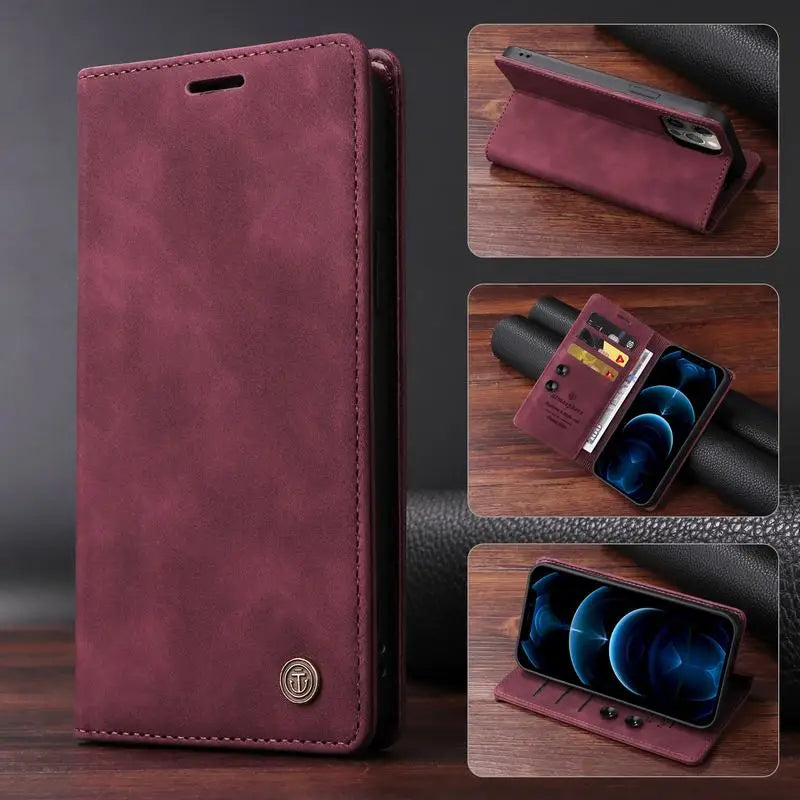 Leather Flip Case For iPhone 16 17 15 14 13 12 11 Pro Max Case For iPhone 17 Air 16E 13 12 X XR XS 6 8 7 Plus Shockproof Cover