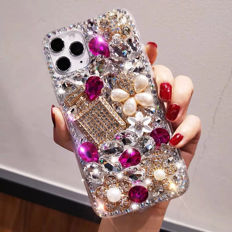 Luxury Bling Diamond Bottle Rhinestone Flower Case For Samsung A30 A50 A70S A22 A32 5G A52 A71 4G A51 A72 A73 A53 A33 Cover Case