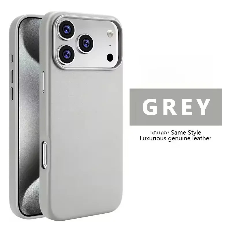 High-end Leather Phone Case for iPhone 17 Pro Max Air 16 15 Original Business Strong Magnetic Wireless Charging Protective Cover