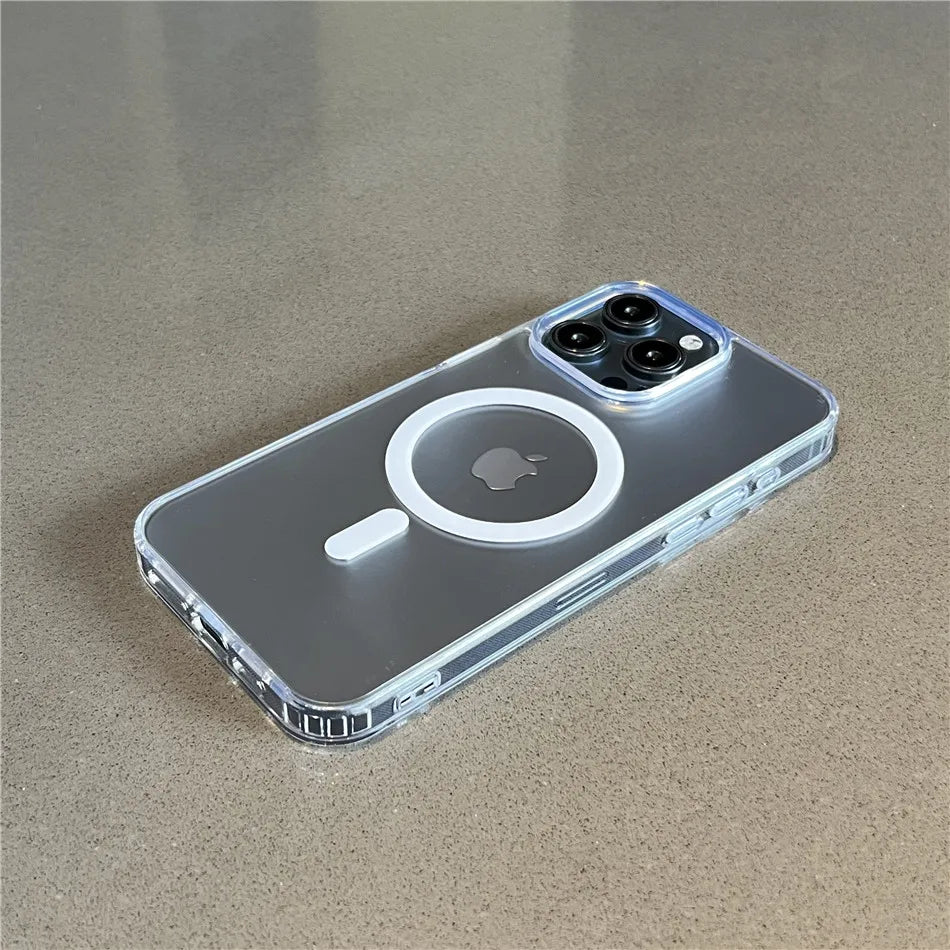 For Magsafe Magnetic Wireless Charge Case For iPhone 17 16 15 14 13 12 11 Pro Max Mini Plus Transparent Shockproof Bumper Cover