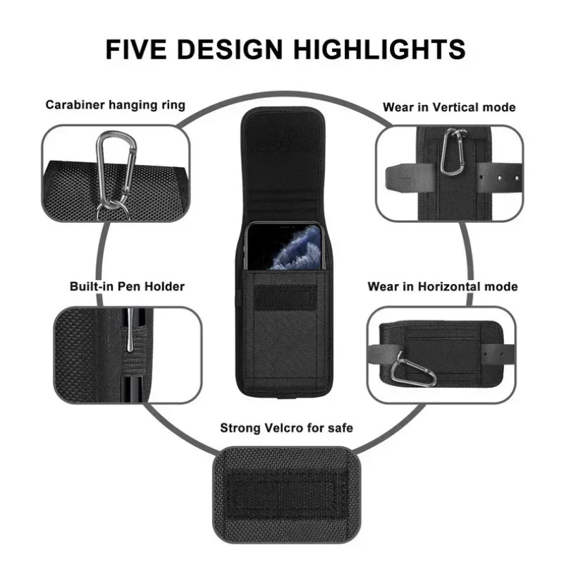 Mobile Phone Pocket Men Women Small Nylon Cell Phone Holster Storage Waist Fanny Pack Purse With BeltLoop Bum Bag 4 Size