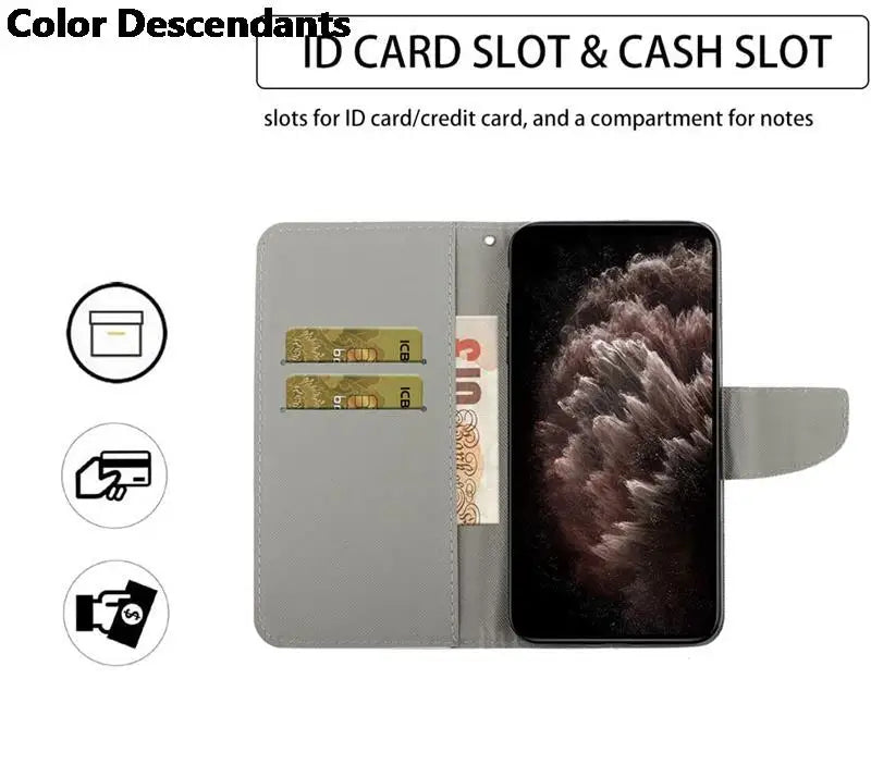 Painted Leather Case For iPhone 12 13 Pro Max mini SE 2020 15 Flip Wallet Card Slot Holder Phone Book Cover Flower Butterfly Cat