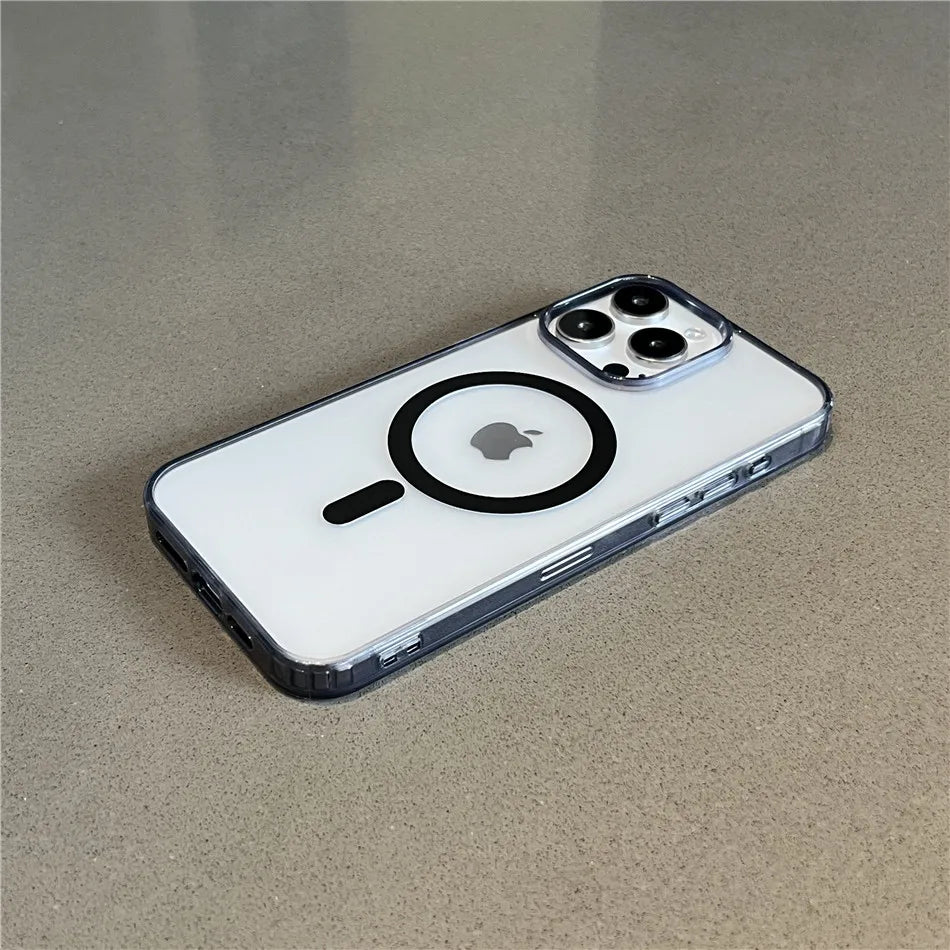For Magsafe Magnetic Wireless Charge Case For iPhone 17 16 15 14 13 12 11 Pro Max Mini Plus Transparent Shockproof Bumper Cover