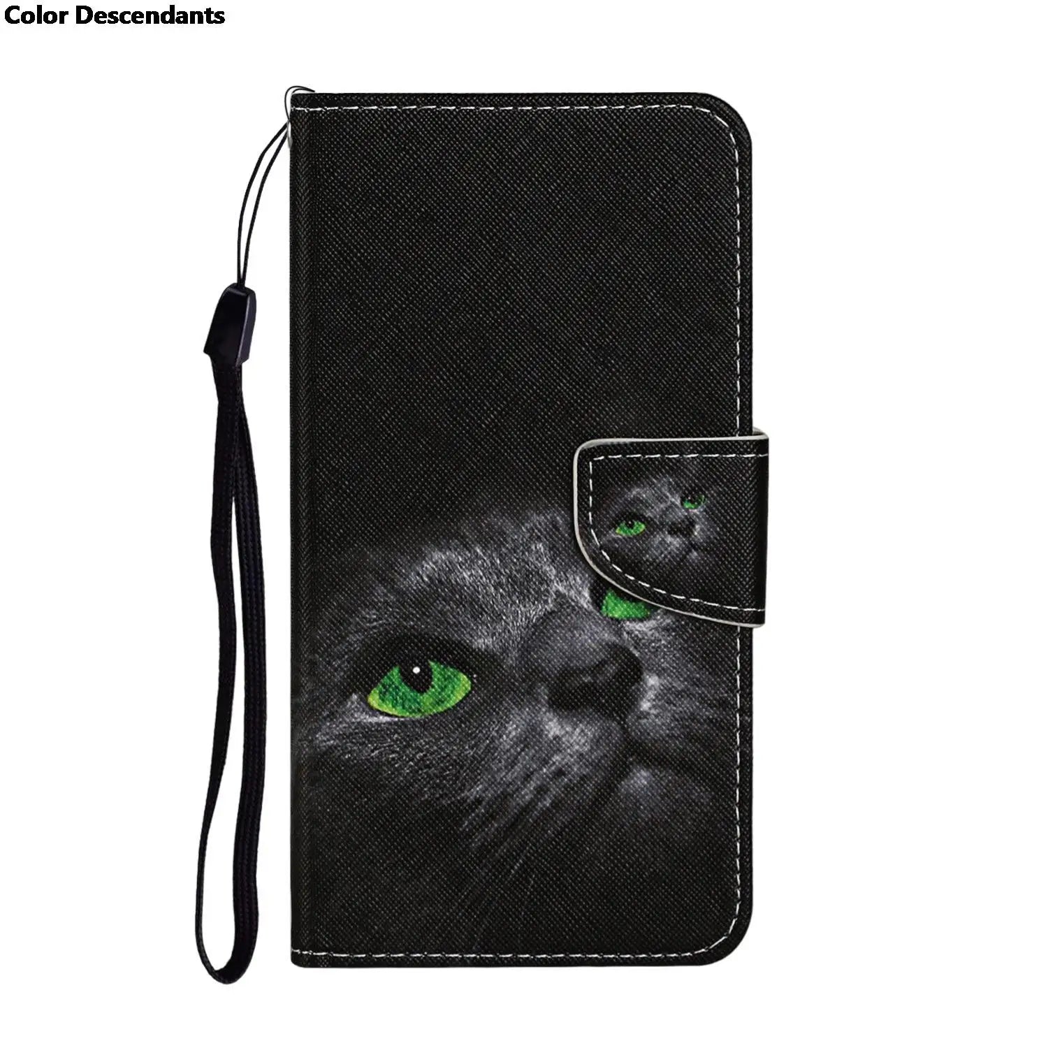 Painted Leather Case For iPhone 12 13 Pro Max mini SE 2020 15 Flip Wallet Card Slot Holder Phone Book Cover Flower Butterfly Cat