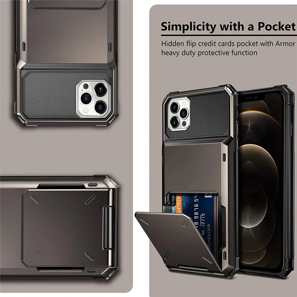 Wallet 4-Card Slot Credit Phone Case For iPhone 16 Pro Max 15 Plus 14 Pro 13 11 12 XR XS Max Cards Holder Anti Fall Cover Funda