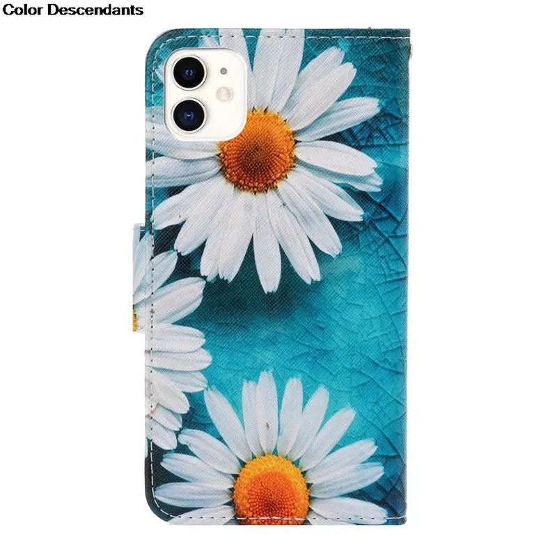Painted Leather Case For iPhone 12 13 Pro Max mini SE 2020 15 Flip Wallet Card Slot Holder Phone Book Cover Flower Butterfly Cat