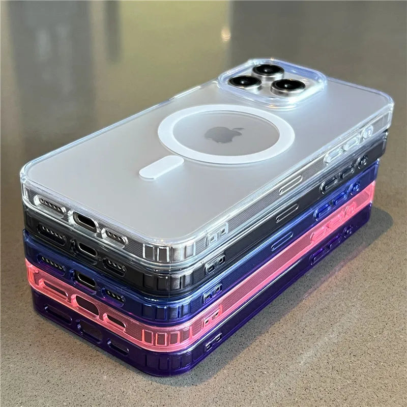 For Magsafe Magnetic Wireless Charge Case For iPhone 17 16 15 14 13 12 11 Pro Max Mini Plus Transparent Shockproof Bumper Cover