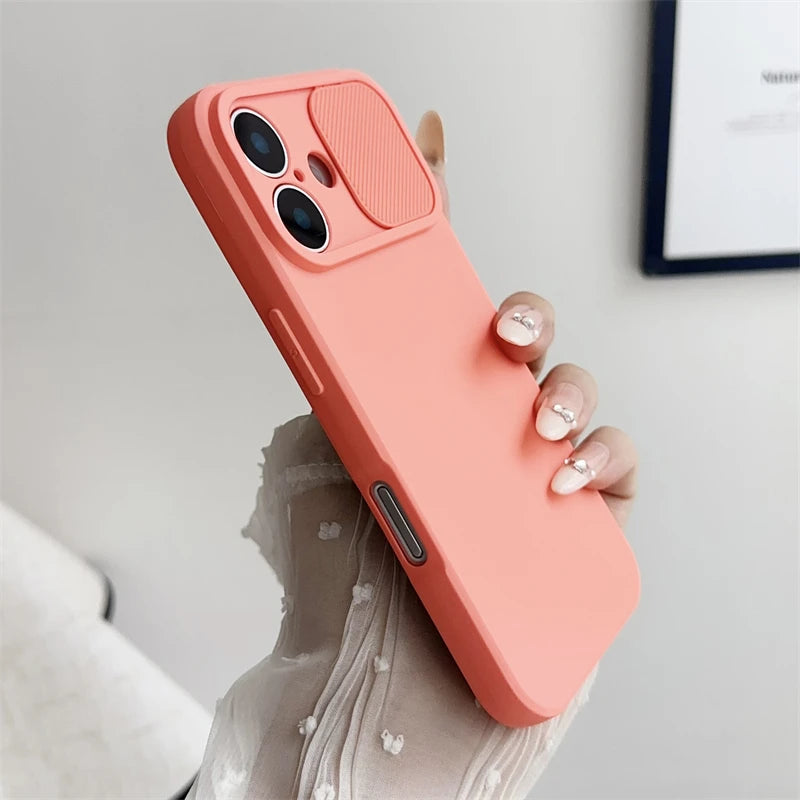 Slide Camera Lens Protection Case For iPhone 16 15 14 Plus 13 12 11 Pro X XS XR Max 8 7 Shockproof Bumper Soft Silicone Cover