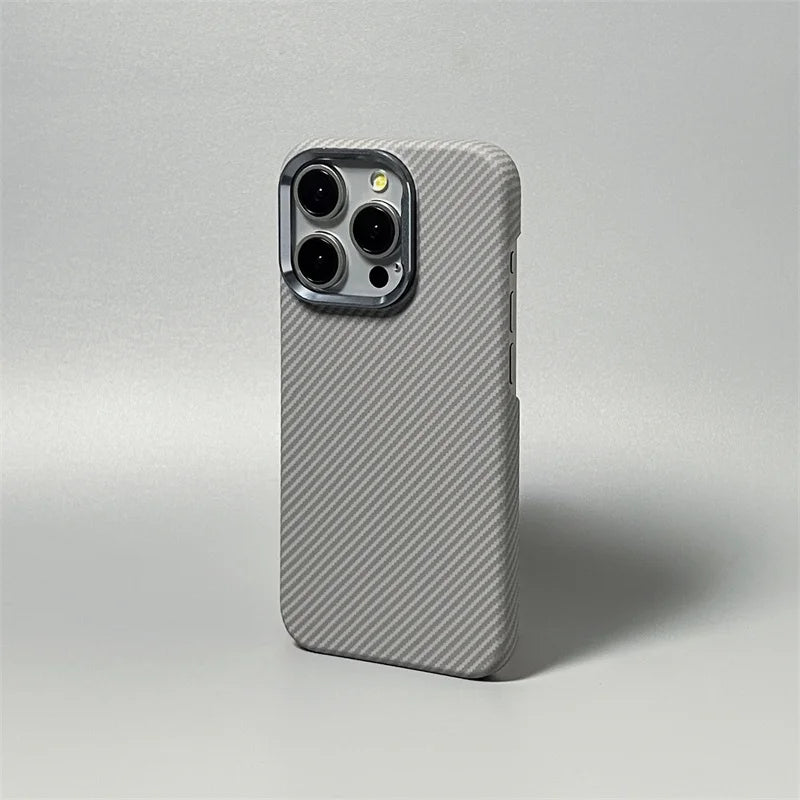 Hard Carbon Fiber Phone Case for iPhone 16 15 14 17 Pro Max 17 Pro/ Max Wireless Charging Alloy Lens Magnetic Protective Cover