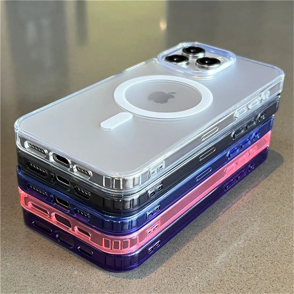 For Magsafe Magnetic Wireless Charge Case For iPhone 17 16 15 14 13 12 11 Pro Max Mini Plus Transparent Shockproof Bumper Cover