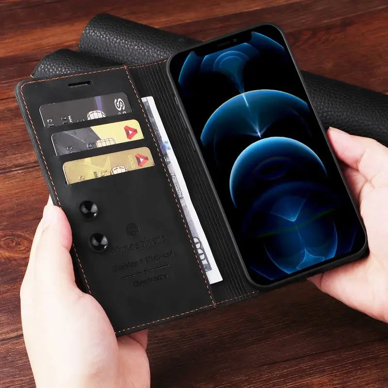 Leather Flip Case For iPhone 16 17 15 14 13 12 11 Pro Max Case For iPhone 17 Air 16E 13 12 X XR XS 6 8 7 Plus Shockproof Cover