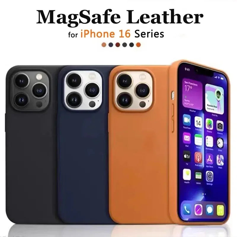 Luxury MagSafe Case for Apple iPhone 17 Pro Max 16 13 12 14 15 Plus Leather Official Style MacSafe Magnetic i Phone Cover Etui