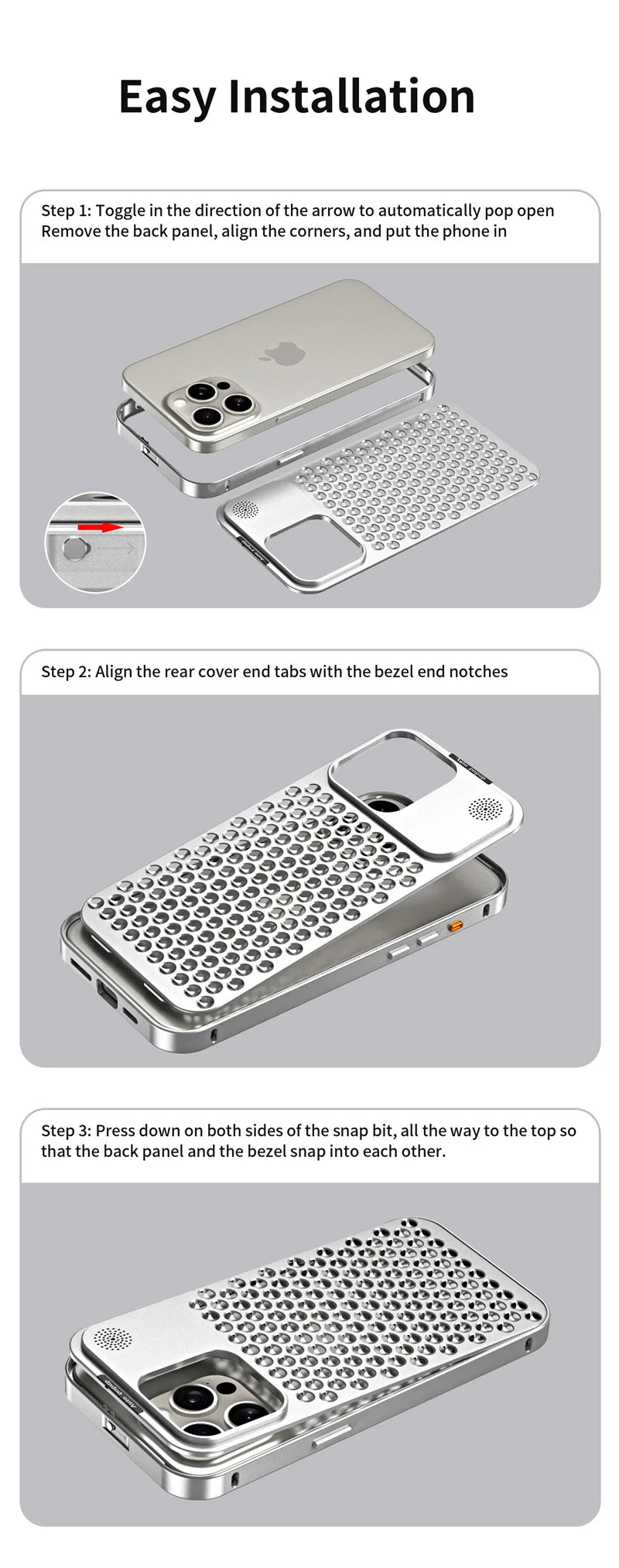 Metal aluminium Hollow Cooling Phone Case for iPhone 14 13 12 16 Pro Max 15 16 Plus Aromatherapy Diffuser Detachable Rear Cover