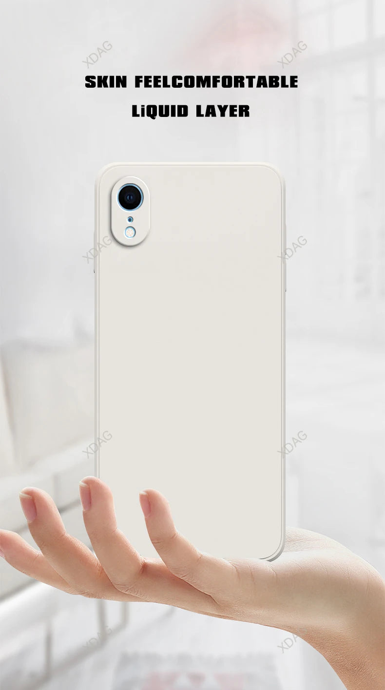 Original Square Phone Case for iPhone XR 5G Soft Back Cover Cute Liquid Silicone Shockproof Accessories Funda High Qualtiy Shell
