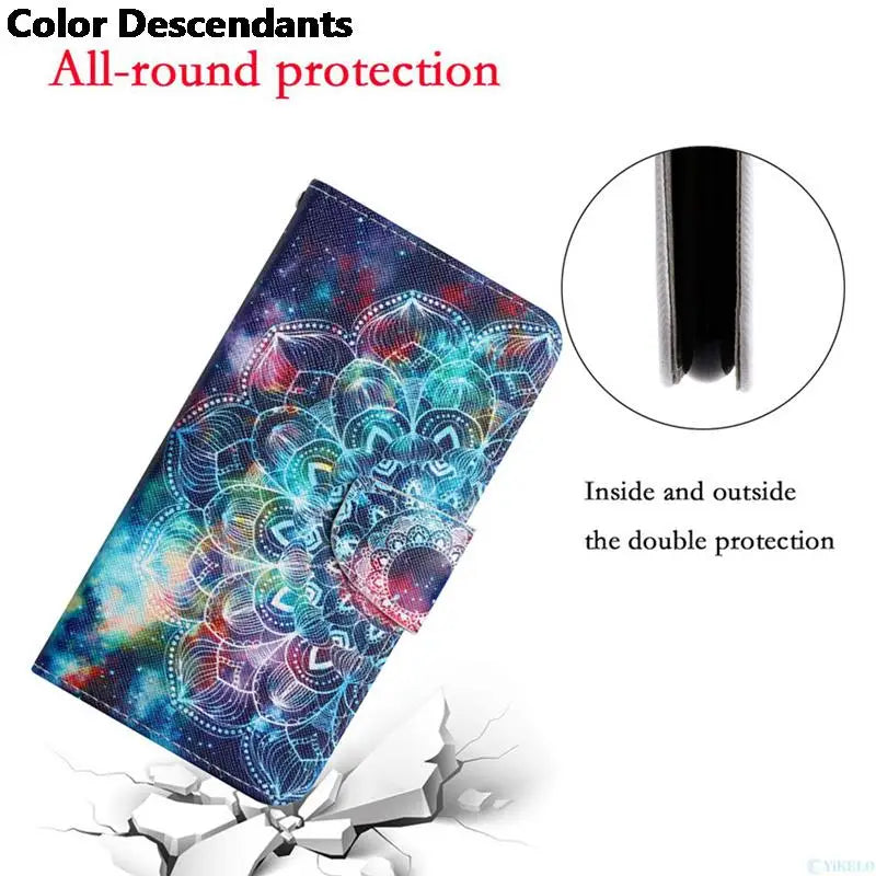 Painted Leather Case For iPhone 12 13 Pro Max mini SE 2020 15 Flip Wallet Card Slot Holder Phone Book Cover Flower Butterfly Cat