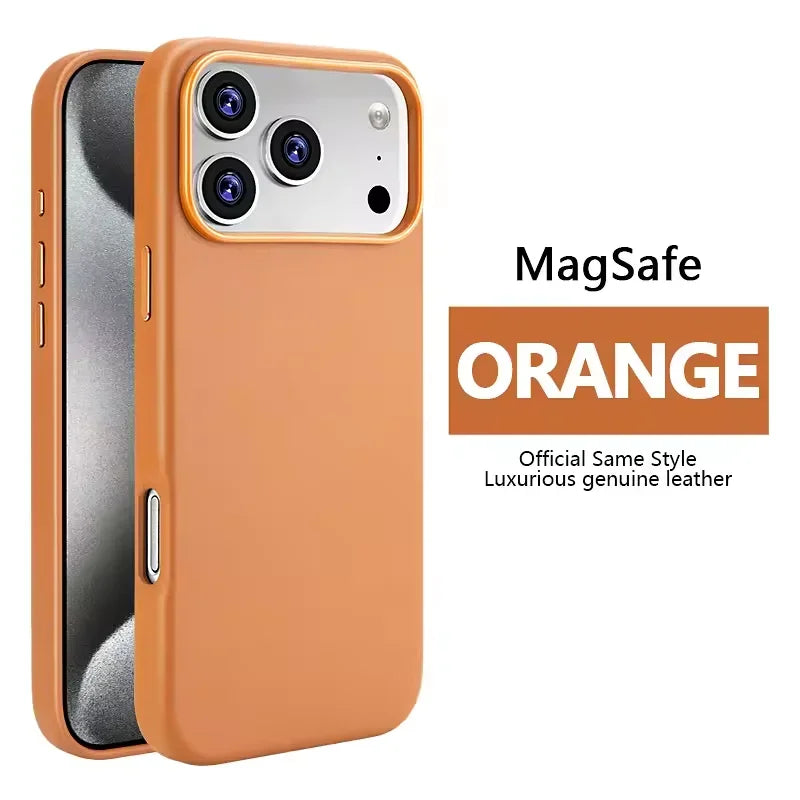 High-end Leather Phone Case for iPhone 17 Pro Max Air 16 15 Original Business Strong Magnetic Wireless Charging Protective Cover