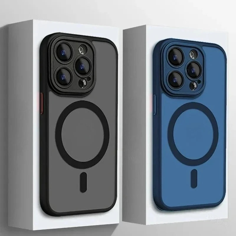 Original Case For iPhone 17 Air 16 15 14 13 12 11 Pro Max Plus For Magsafe Magnetic Wireless Charge Lens Protector Matte Cover