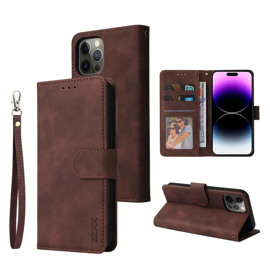 ZZXX Leather Wallet Phone Case For iPhone 16e 16 Pro Max 15 14 13 Mini 12 11 X XS XR SE2 8 7 6s Plus Flip Card Slot Holder Cover