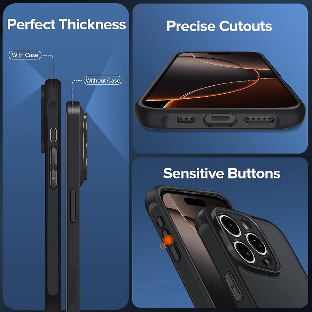 Military Grade Heavy Shockproof Case For iPhone 16 15 14 13 12 11 Pro Max Plus Transparent Black Matte Hybrid Hard PC Cover Soft