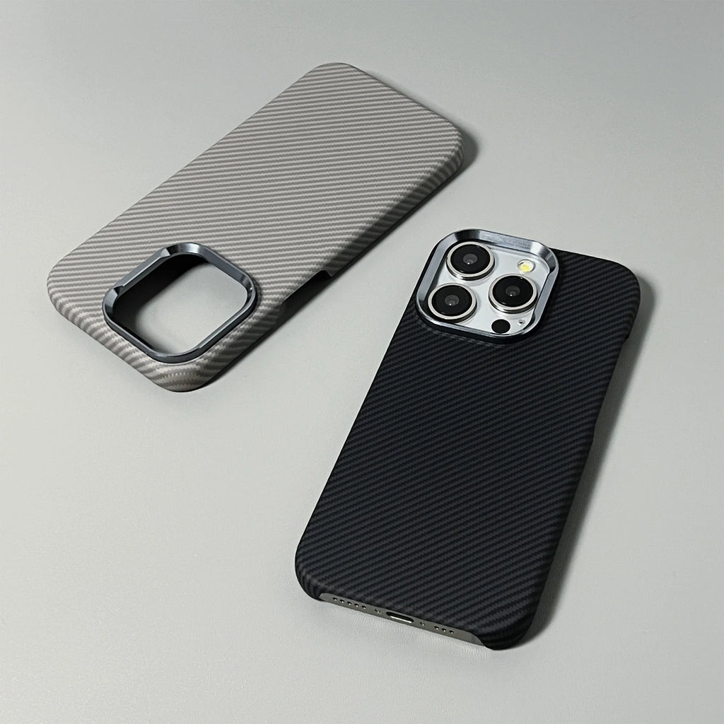 Hard Carbon Fiber Phone Case for iPhone 16 15 14 17 Pro Max 17 Pro/ Max Wireless Charging Alloy Lens Magnetic Protective Cover