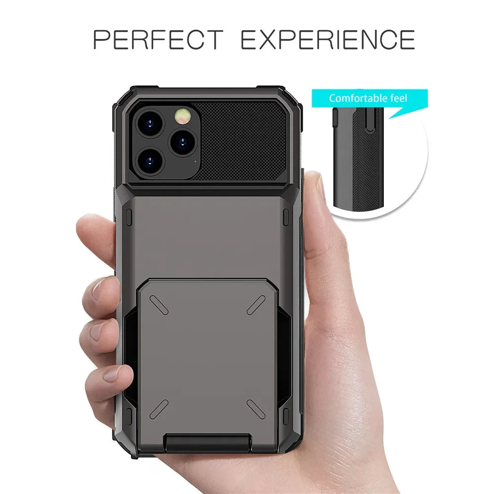 Wallet 4-Card Slot Credit Phone Case For iPhone 16 Pro Max 15 Plus 14 Pro 13 11 12 XR XS Max Cards Holder Anti Fall Cover Funda