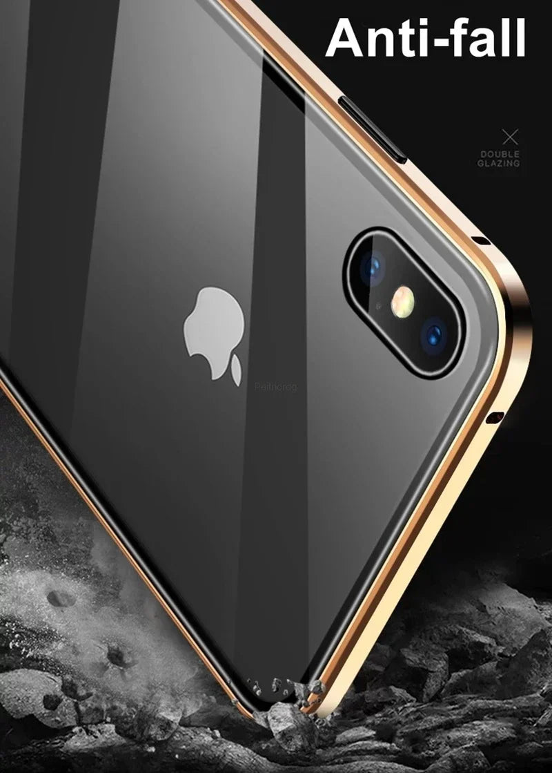 Magnetic tempered glass privacy metal case for iPhone 16 15 14 13 12 XR 11 pro Max 7 8 plus 360 magnet antispy protective cover