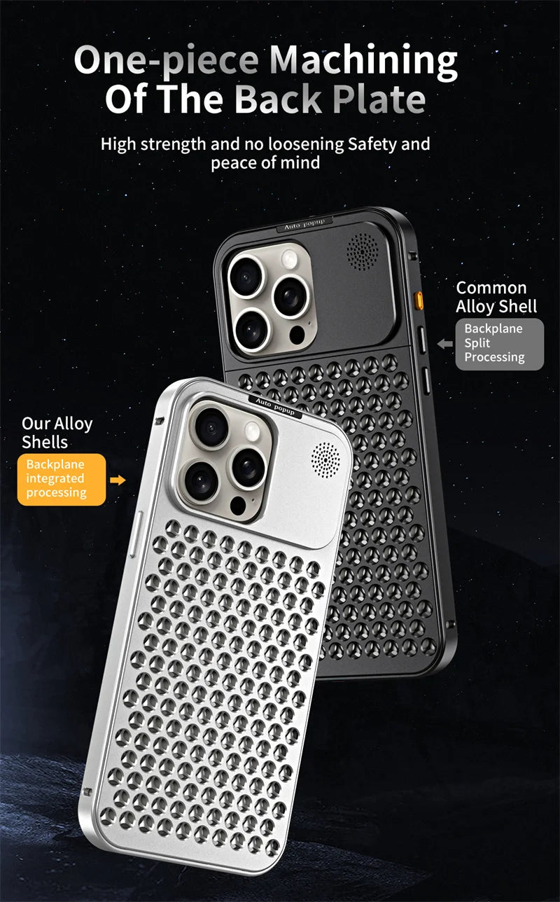 Metal aluminium Hollow Cooling Phone Case for iPhone 14 13 12 16 Pro Max 15 16 Plus Aromatherapy Diffuser Detachable Rear Cover